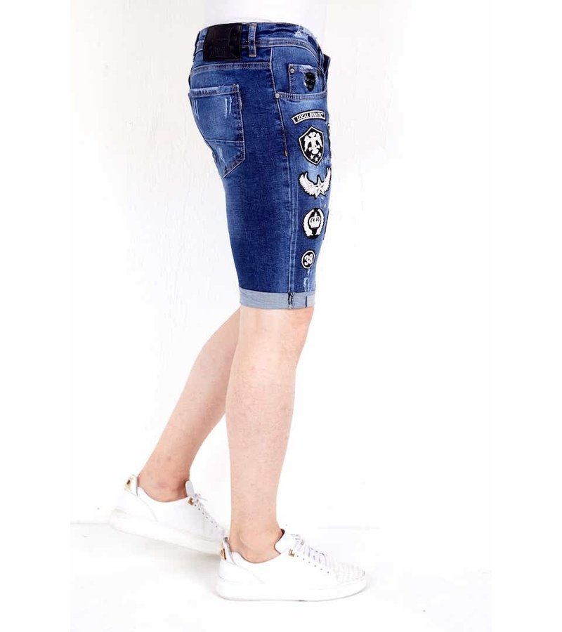 Local Fanatic Ripped Patched Denim Shorts Mens - 1018 - Blue