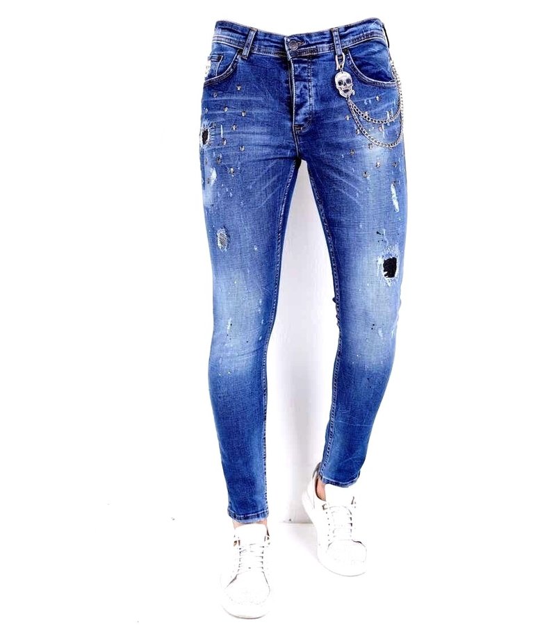 Local Fanatic Ripped jeans skull studs - 1009 - Blue