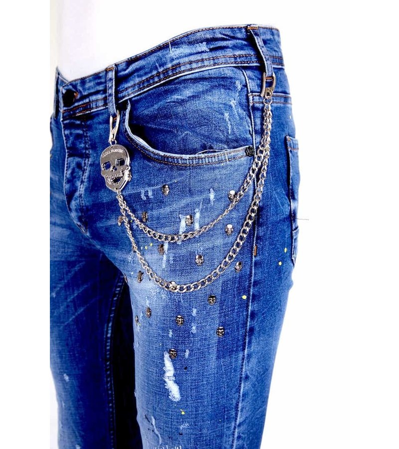 Local Fanatic Ripped jeans skull studs - 1009 - Blue