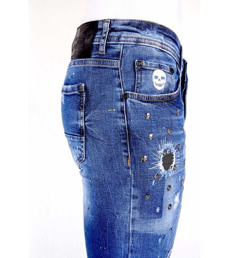 Local Fanatic Ripped jeans skull studs - 1009 - Blue