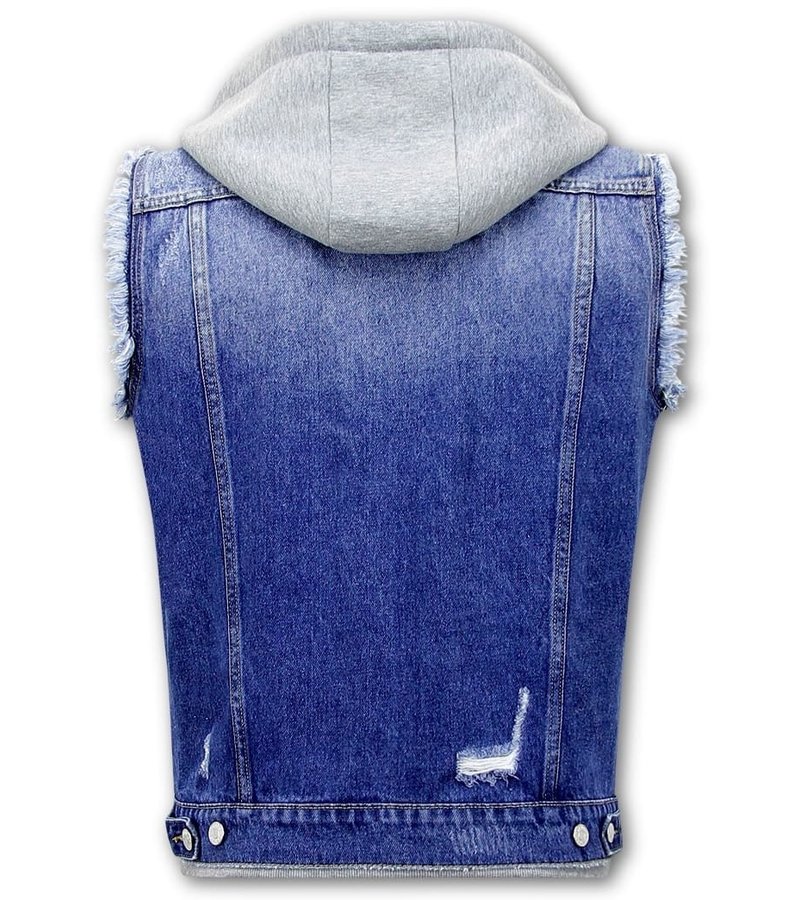 Enos Mens Denim Vest With Hoodie - RJ9103 -  Blue