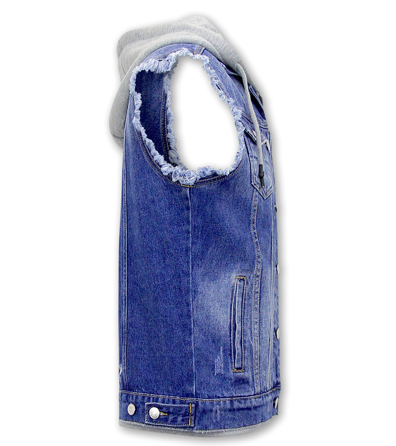 Enos Mens Denim Vest With Hoodie - RJ9103 -  Blue