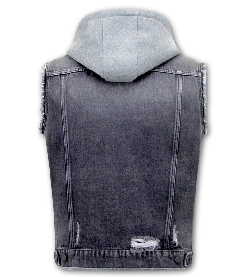 Sleeveless jean jacket with on sale hoodie