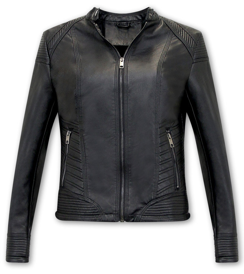 Bludeise Ladies Leather Biker Jackets UK - AY109 - Black