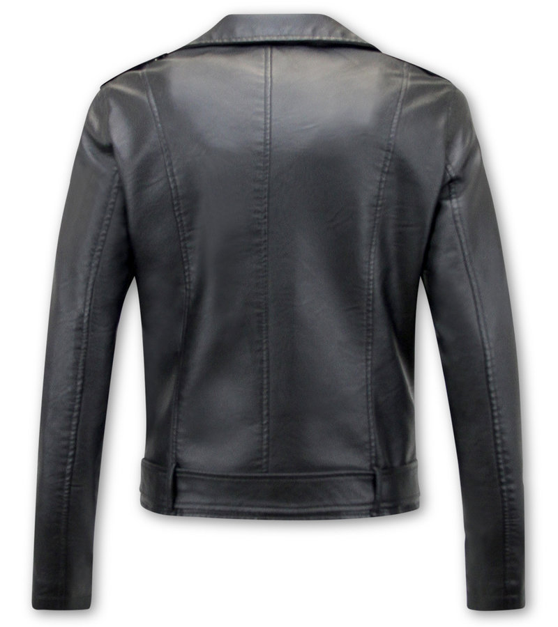 Bludeise Ladies Biker Style Leather Jacket - AY033 - Black