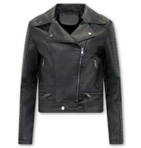 Bludeise Ladies Leather Biker Jacket - AY151 - Black