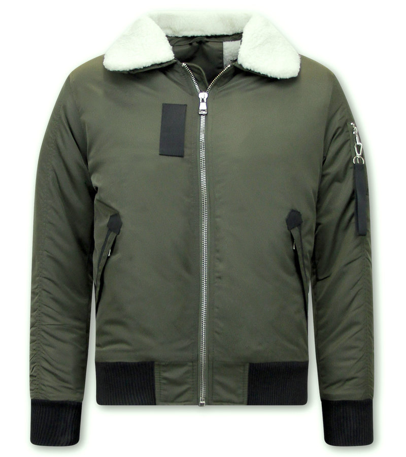 Y chromosome Pilot Bomber Jacket Fur Collar - H-3213 - Green