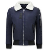 Y chromosome Pilot Bomber Jacket Fur Collar - H-3213 - Blue