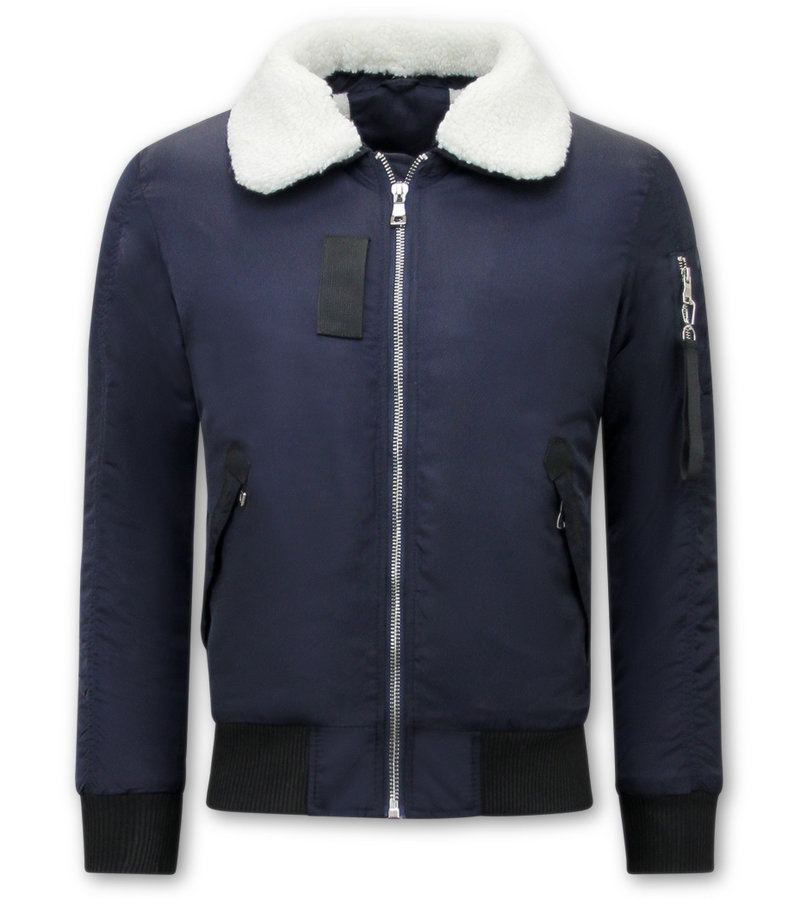 Y chromosome Pilot Bomber Jacket Fur Collar - H-3213 - Blue