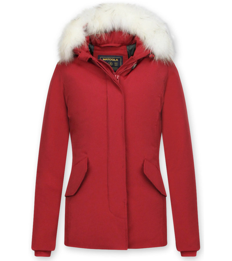 Matogla Women Winter Jackets With Hood Fur - 5897R - Red