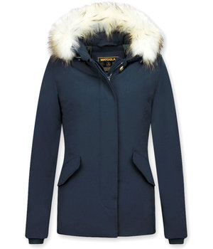 Matogla Women Winter Jackets With Hood Fur - 5897B - Blue