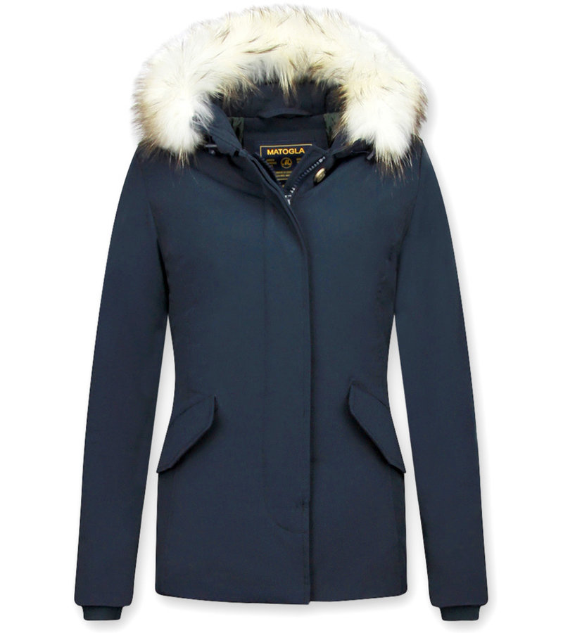 Matogla Women Winter Jackets With Hood Fur - 5897B - Blue