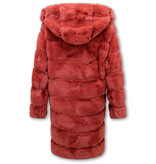 Gentile Bellini Ladies Faux Fur Coat With Hood - 610R - Bordeaux