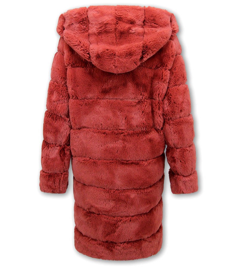 Gentile Bellini Ladies Faux Fur Coat With Hood - 610R - Bordeaux