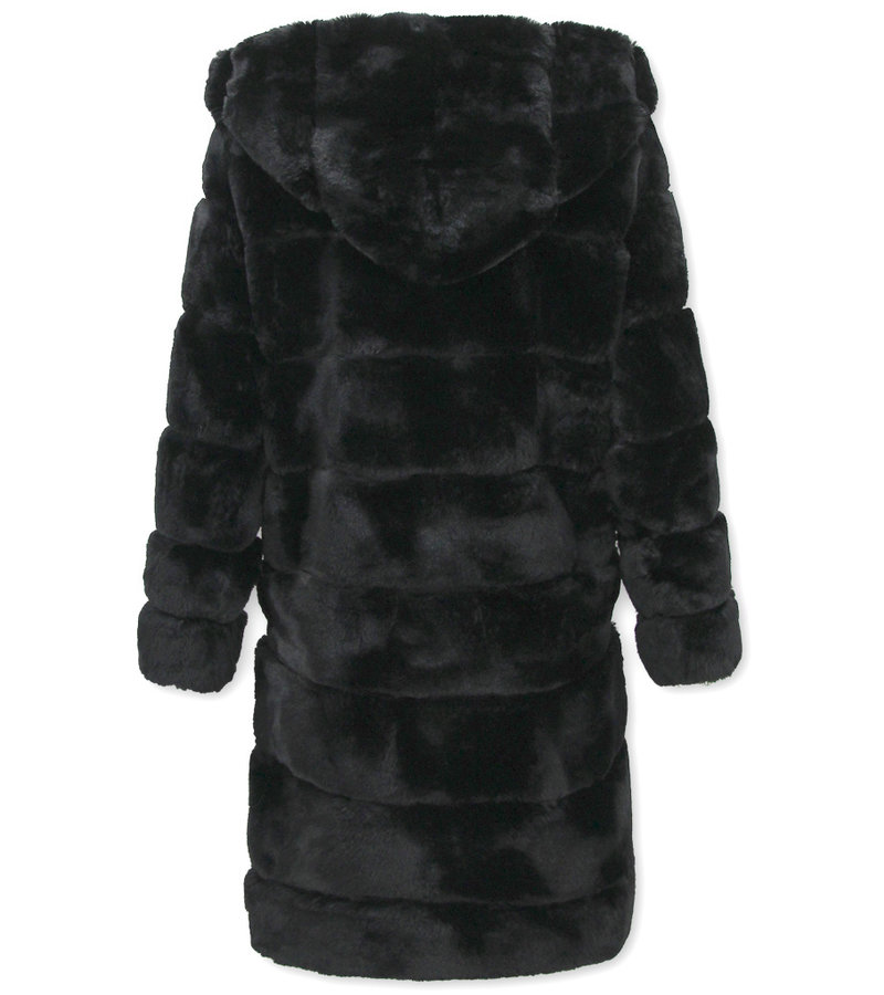 Gentile Bellini Ladies Faux Fur Coat With Hood - 610Z - Black