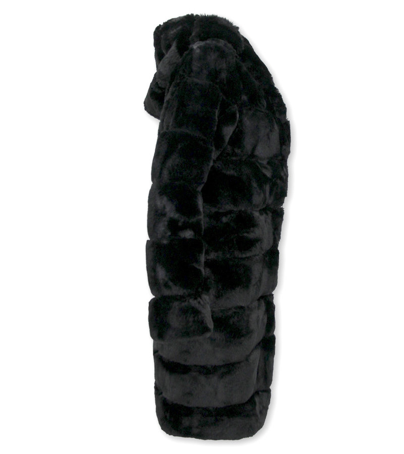 Gentile Bellini Ladies Faux Fur Coat With Hood - 610Z - Black