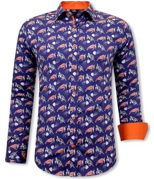 Tony Backer Turtle Print Shirt For Men Slim Fit - 3091 - Blue