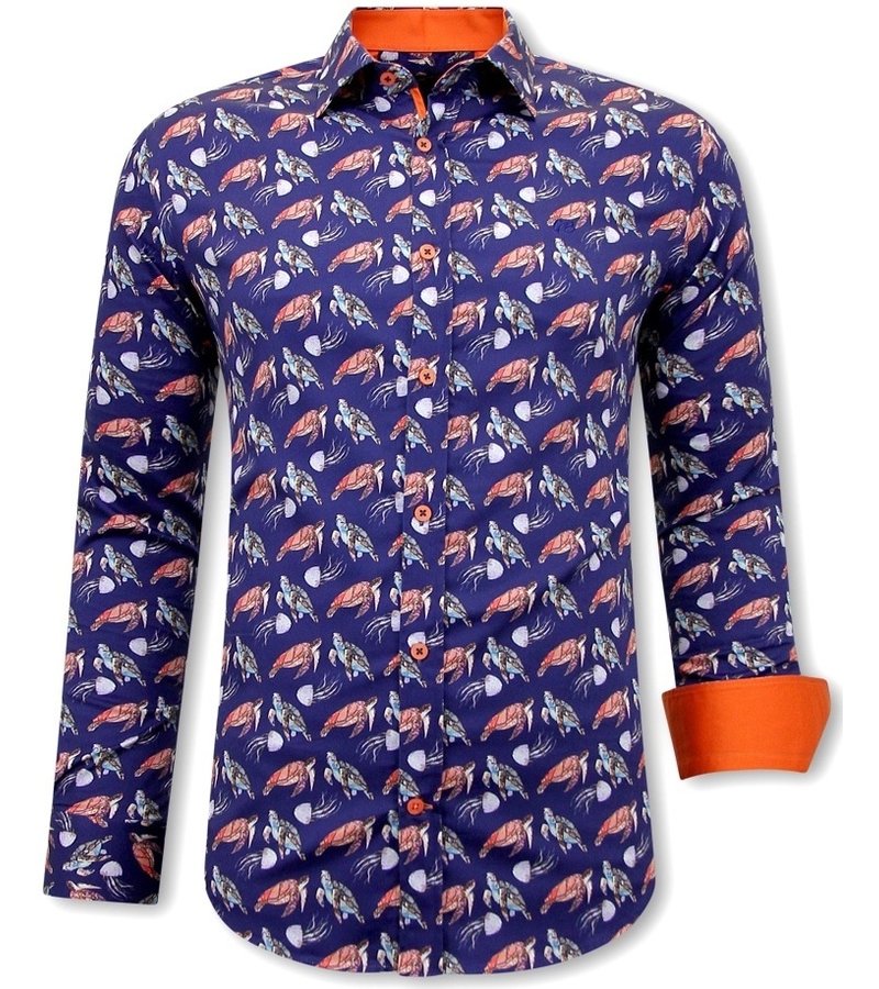 Tony Backer Turtle Print Shirt For Men Slim Fit - 3091 - Blue