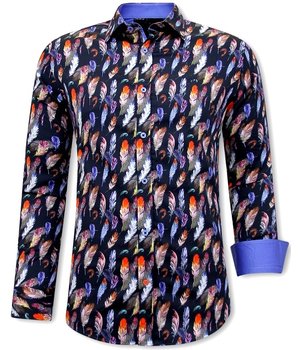 Tony Backer Feather Printed Men Shirts - 3092 - Blue