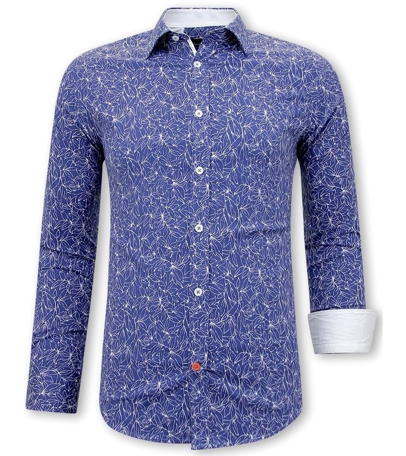 Tony Backer Leaf Printed Shirts Full Sleeves Slim Fit - 3085 - Blue