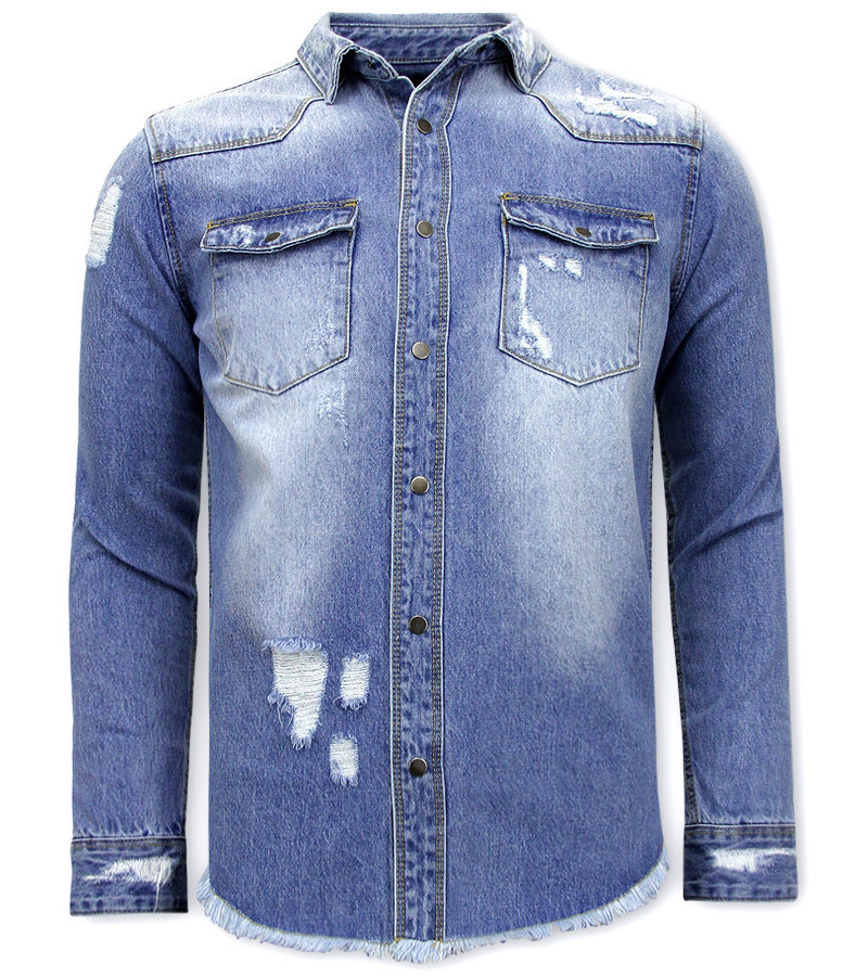 Enos Ripped Denim Shirt Outfit - 9021 - Blue