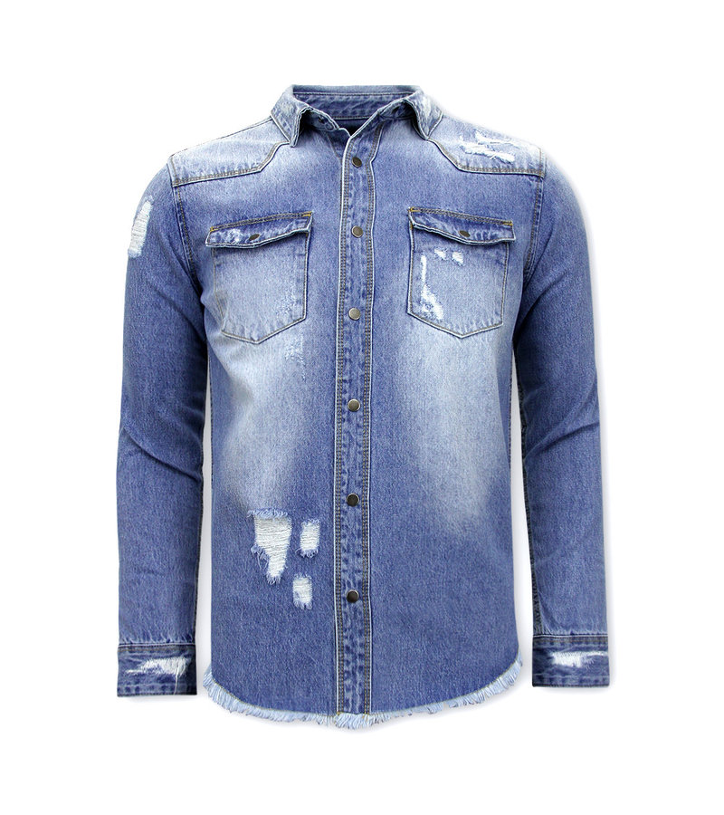 Enos Ripped Denim Shirt Outfit - 9021 - Blue