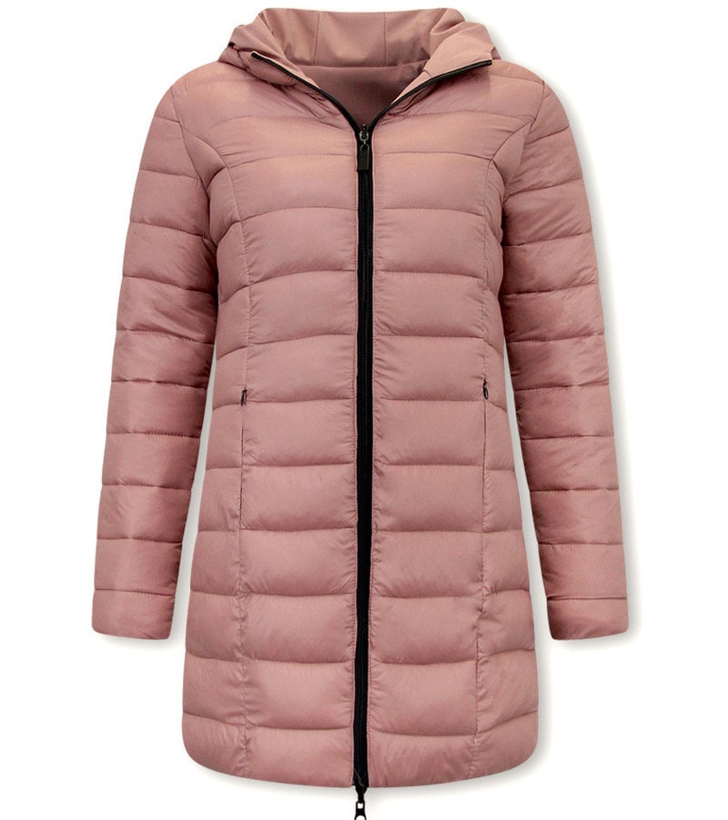 Girls' medium pink and navy reversible padded jacket