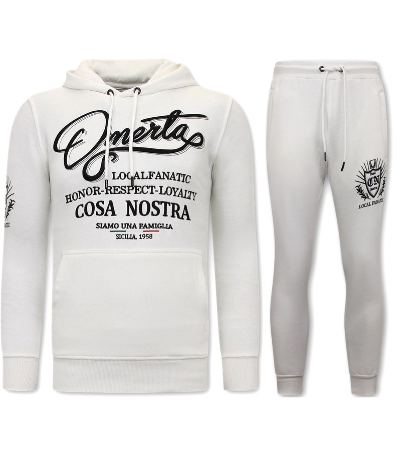 Local Fanatic Tracksuit Set With Hoodie Omerta Cosa Nostra - 11-6517W - White