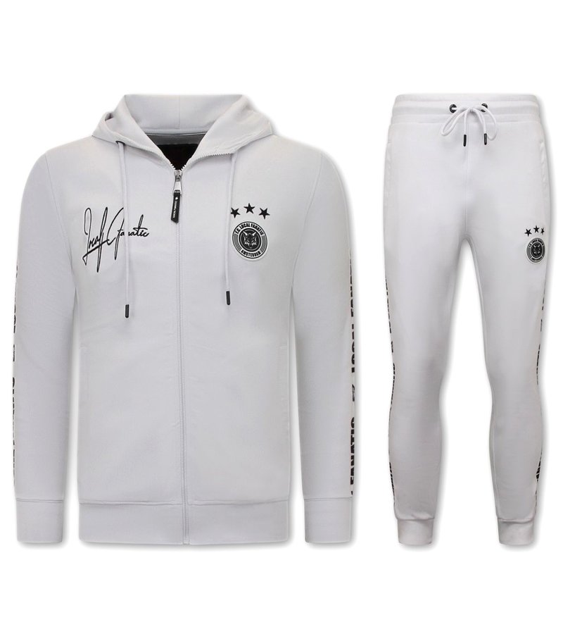 Local Fanatic Mens Tracksuit Set Side Ribbon - 6513WZ - White / Black