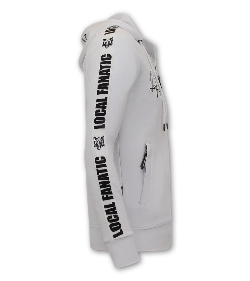 Local Fanatic Mens Tracksuit Set Side Ribbon - 6513WZ - White / Black