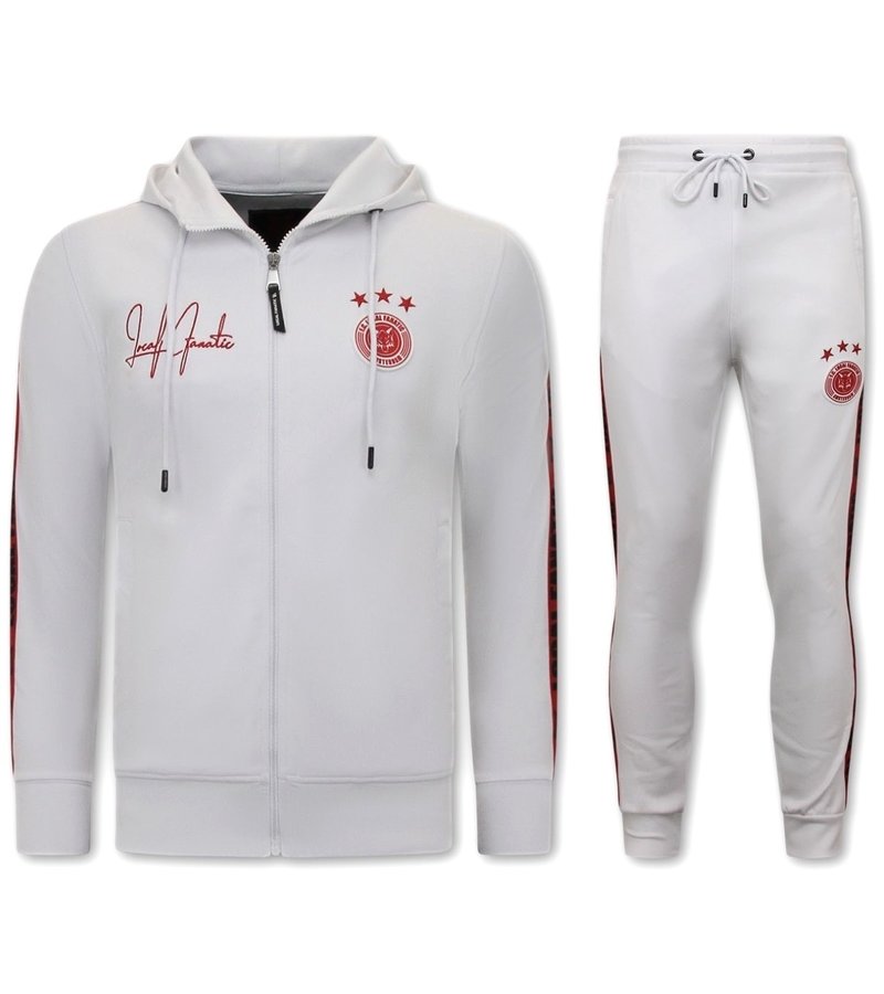 Local Fanatic Mens Tracksuit Set Side Ribbon - 6513WR - White / Red