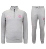 Local Fanatic High Neck Tracksuit Set Men - 11-6516GR - Grey / Pink