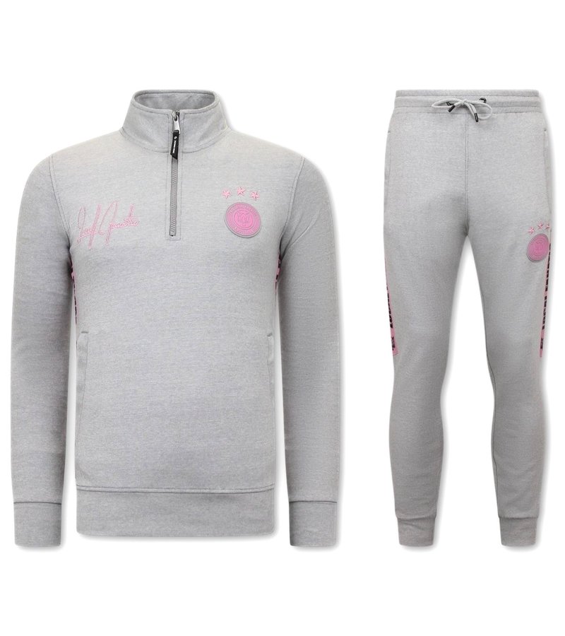 Local Fanatic High Neck Tracksuit Set Men - 11-6516GR - Grey / Pink