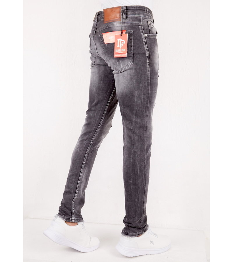 True Rise Slim Fit Jeans With Ripped - SLM-40 - Grey