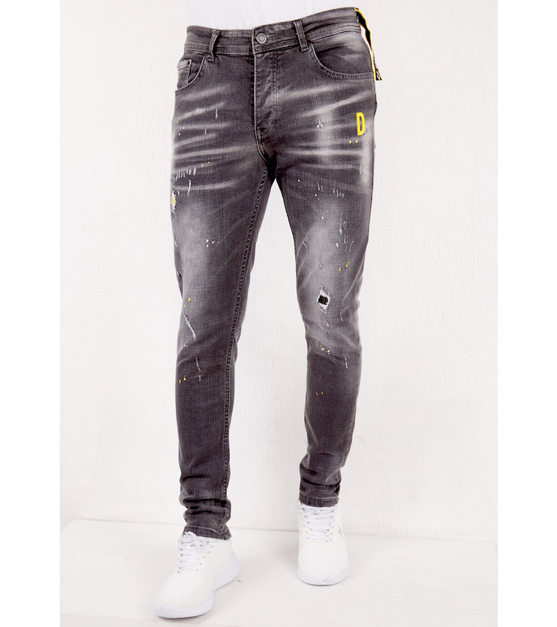 True Rise Paint Splatter Designer Jeans Slim Fit - DC-013 - Grey