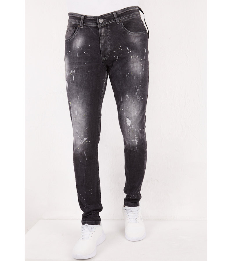 True Rise Paint Splatter Slim Fit Jeans - DC-014 - Black