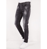 True Rise Paint Splatter Slim Fit Jeans - DC-014 - Black