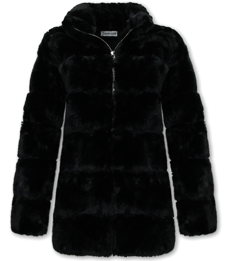 Gentile Bellini Womens Faux Fur Winter Coat - 607-1 - Black