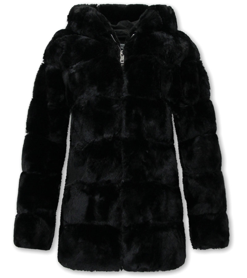 Gentile Bellini Faux Fur Winter Coat With Hood Womens - 606 - Black