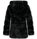 Gentile Bellini Faux Fur Winter Coat With Hood Womens - 606 - Black