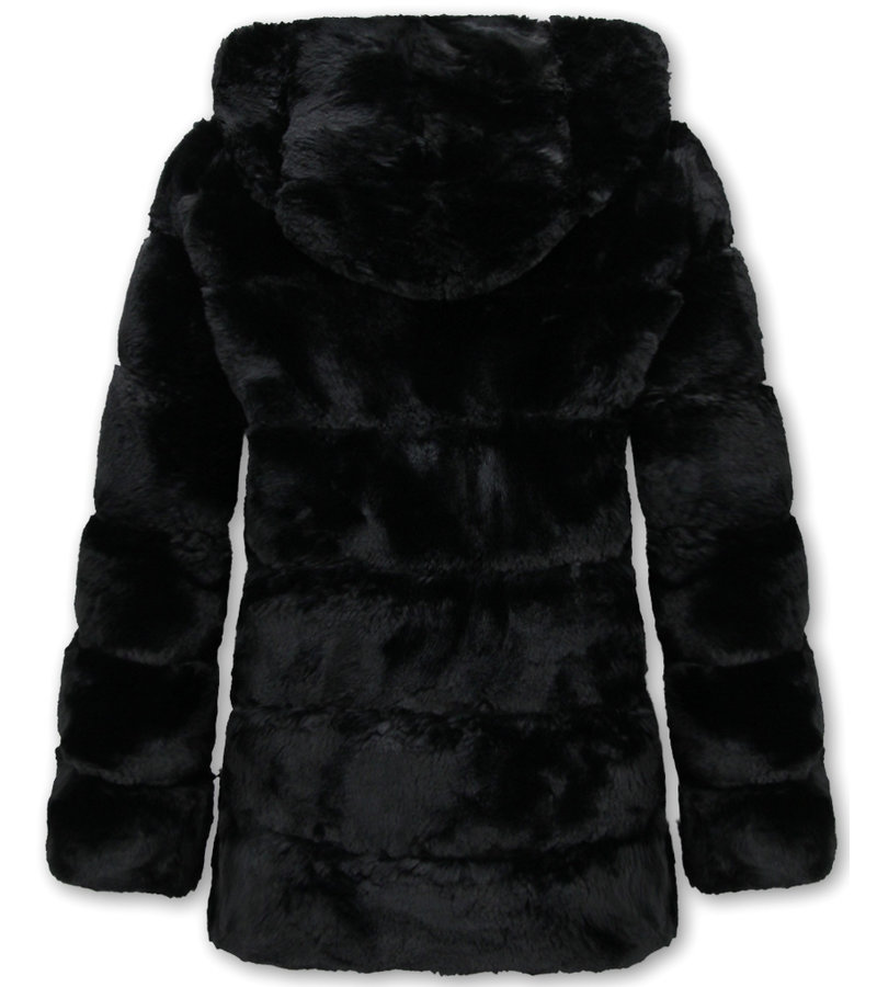 Gentile Bellini Faux Fur Winter Coat With Hood Womens - 606 - Black