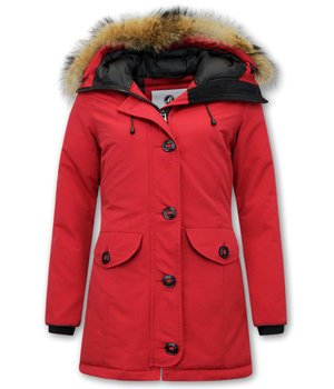 Matogla Ladies Hooded Winter Coats with Fur - 8201 - Red