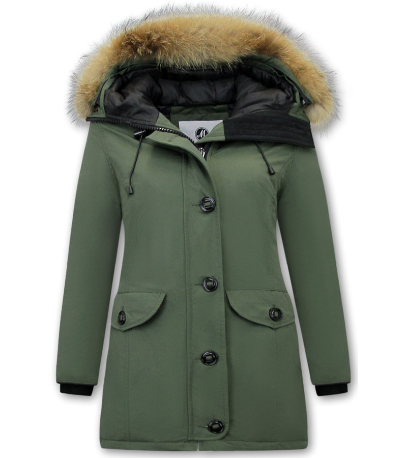 Matogla Ladies Hooded Winter Coats with Fur - 8201 - Green