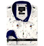 GB Vine Glass Print Mens Shirts Slim Fit - 3105 - White