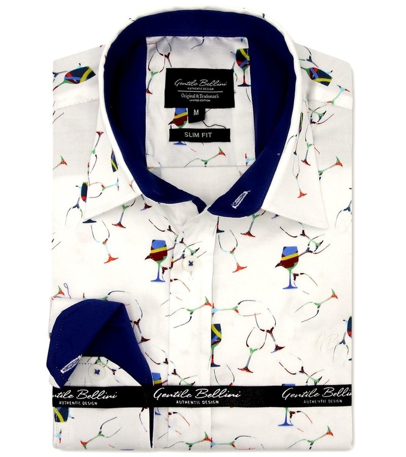 GB Vine Glass Print Mens Shirts Slim Fit - 3105 - White