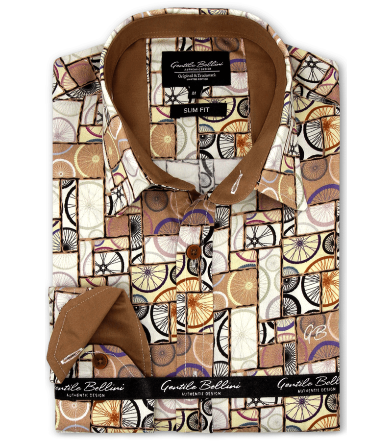 GB Wheelie Bike Print Shirts Slim Fit - 3107 - Brown