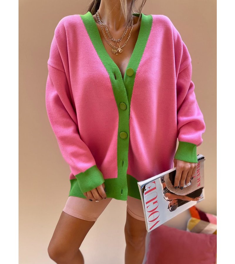 QU-Style Basic Oversize Women's Cardigan - 20298 - Pink
