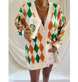 QU-Style Oversize Women Cardigan Pattern - 13075 - Beige /Orange