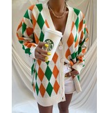 QU-Style Oversize Women Cardigan Pattern - 13075 - Beige /Orange