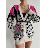 QU-Style Leopar Pattern Oversized Women's Cardigan - 220010 - Beige / Pink